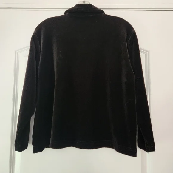 BOUNDARY WATERS PETITE SMALL BLACK PLUSH POLY RIBBED BUTTON-FRONT WOMEN'S SHIRT - Picture 3 of 4